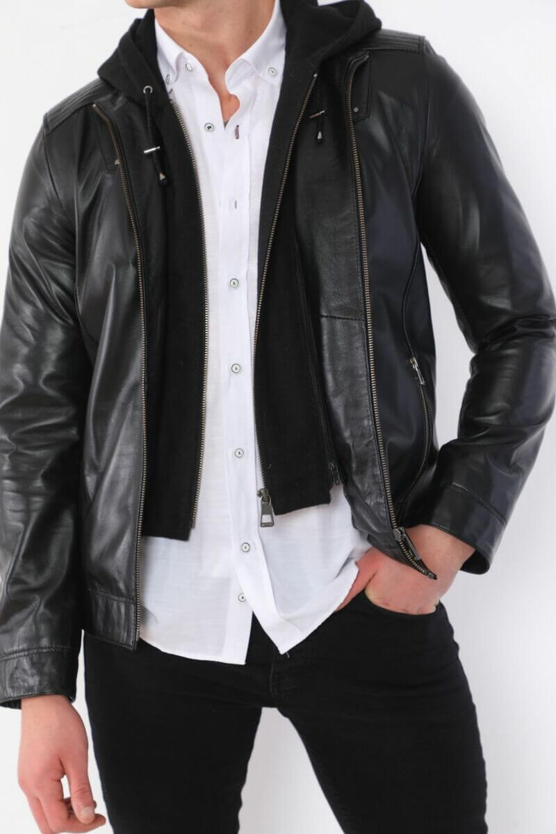 Ace Luca Black Hooded Leather Jacket