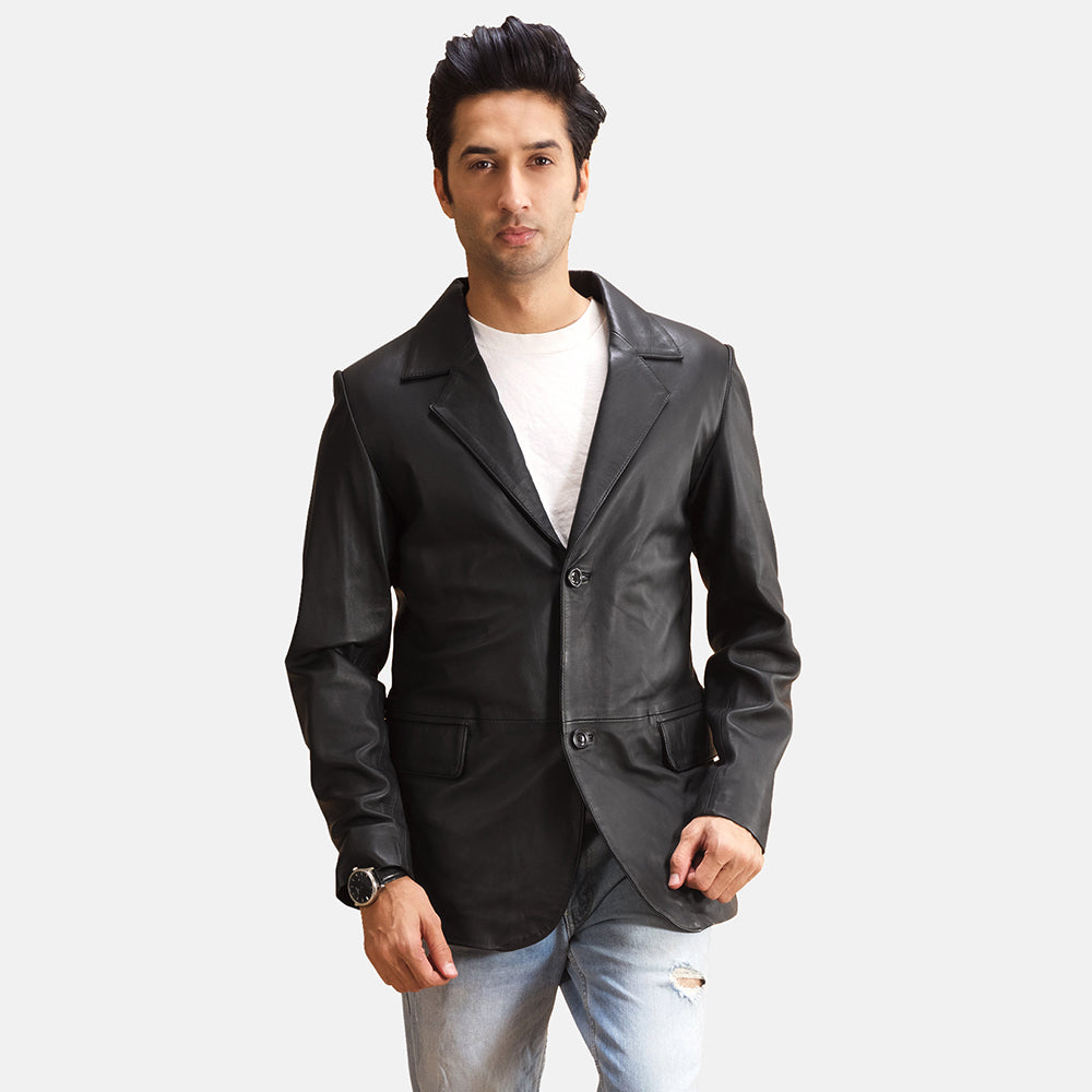 Black Genuine Leather Blazer For Men's