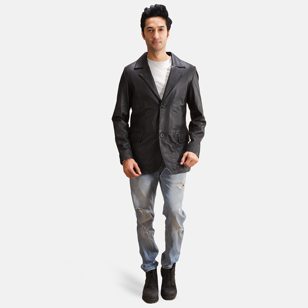 Black Genuine Leather Blazer For Men's