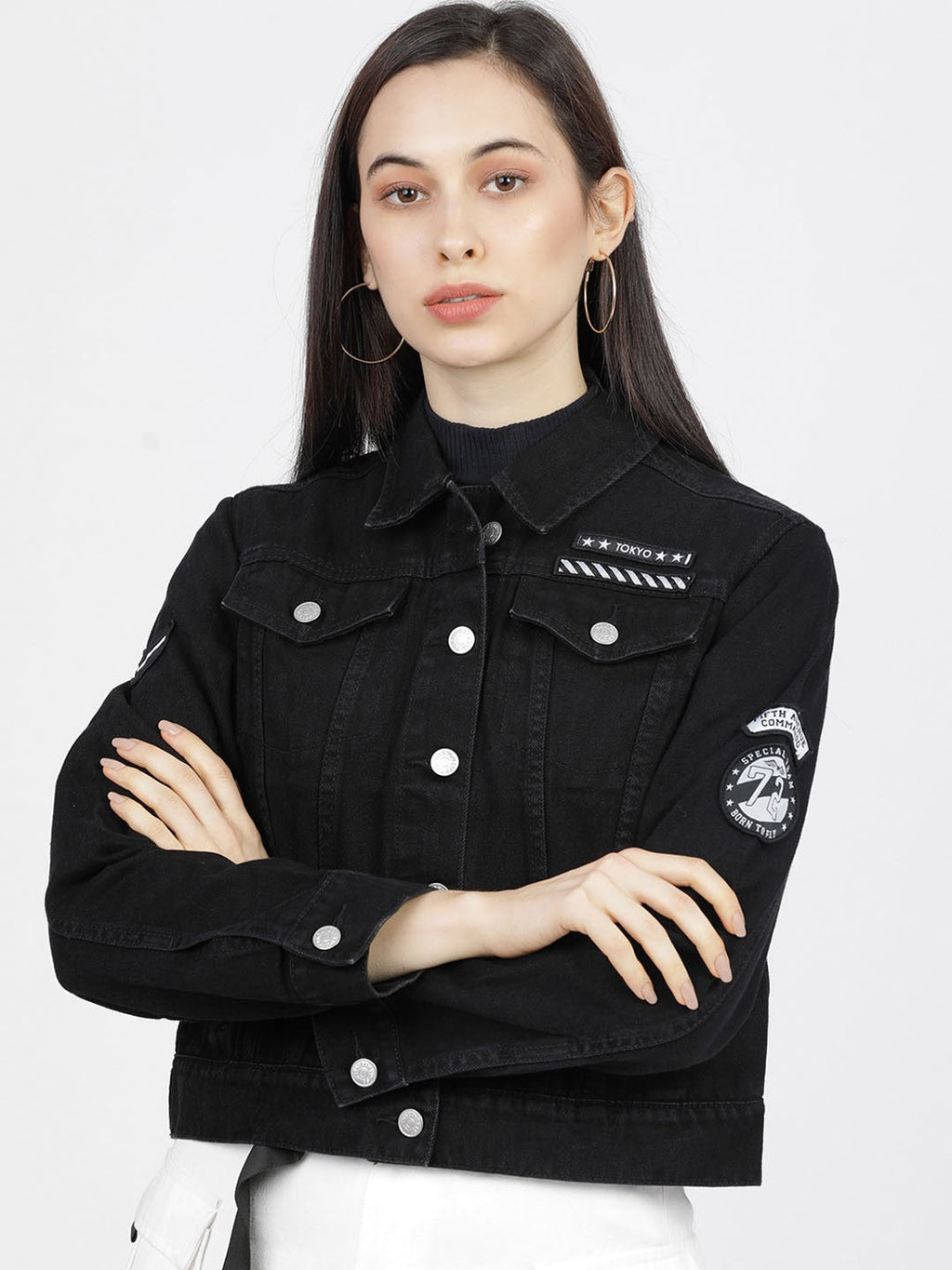 Women Black Solid Denim Jacket – Trendy Everyday Outerwear in Pakistan | HARCHIZ
