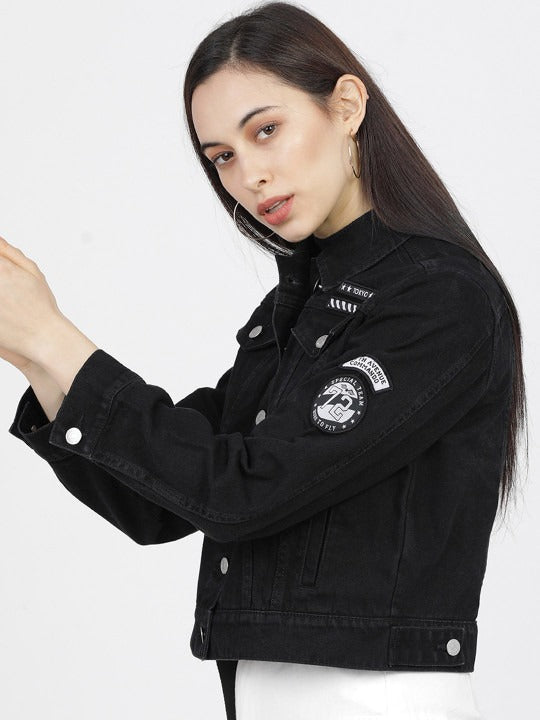 Women Black Solid Denim Jacket – Trendy Everyday Outerwear in Pakistan | HARCHIZ