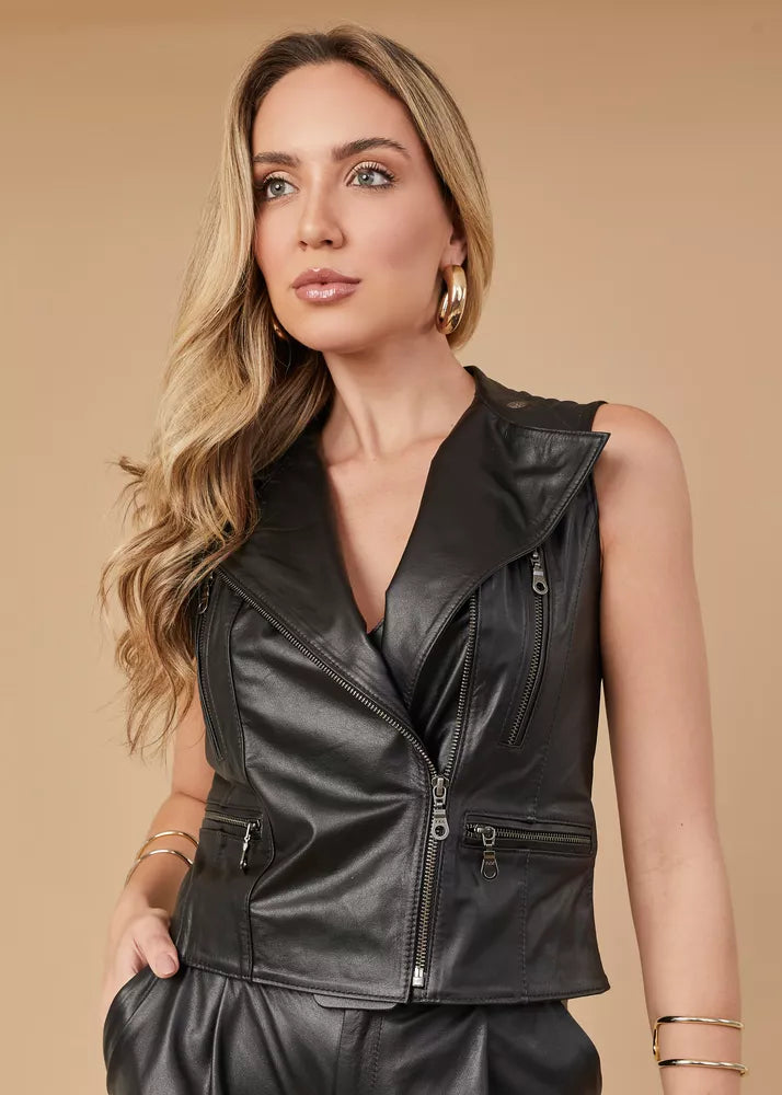 Ace Black Women's Genuine Leather Vest