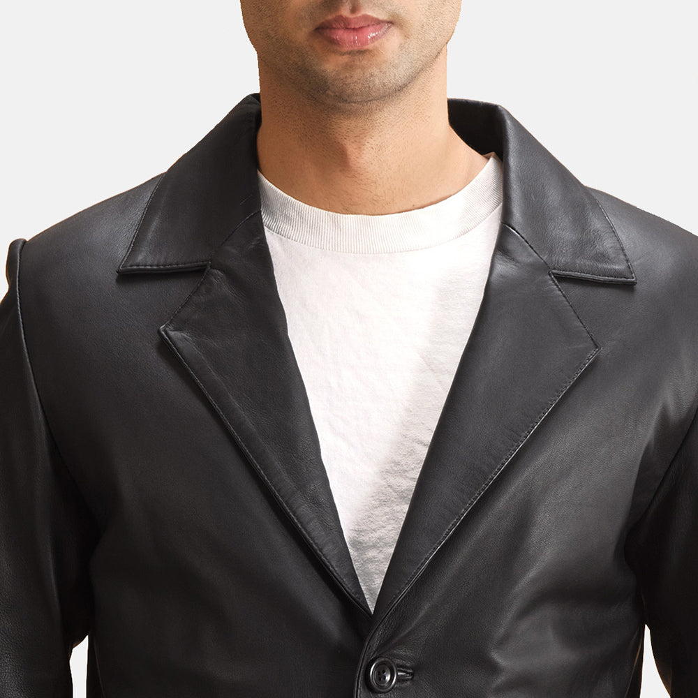 Black Genuine Leather Blazer For Men's