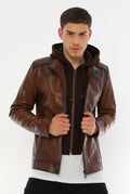 HARCHIZ Luca Brown Hooded Leather Jacket