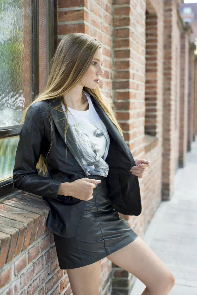 Black Leather Blazer For Women's