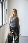 Grey Leather Vest For Women's