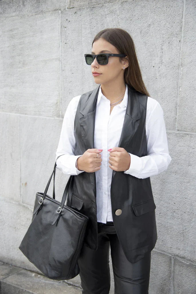 HARCHIZ Black Leather Vest For Women