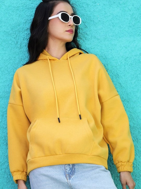 Women Yellow Hooded Hoodie — Bright Cotton Pullover with Kangaroo Pocket | HARCHIZ Pakistan