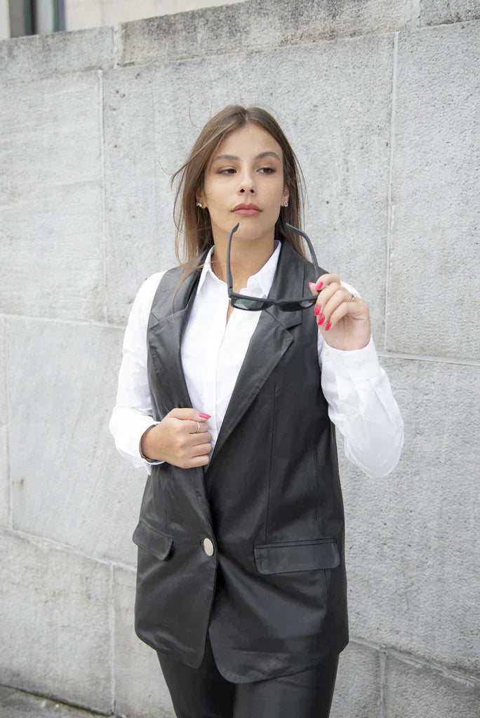 Ace Black Leather Vest For Women