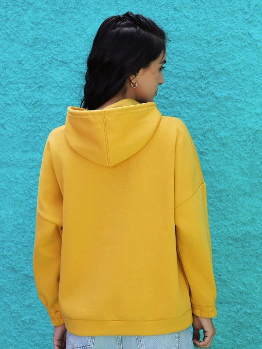 Women Yellow Hooded Hoodie — Bright Cotton Pullover with Kangaroo Pocket | HARCHIZ Pakistan