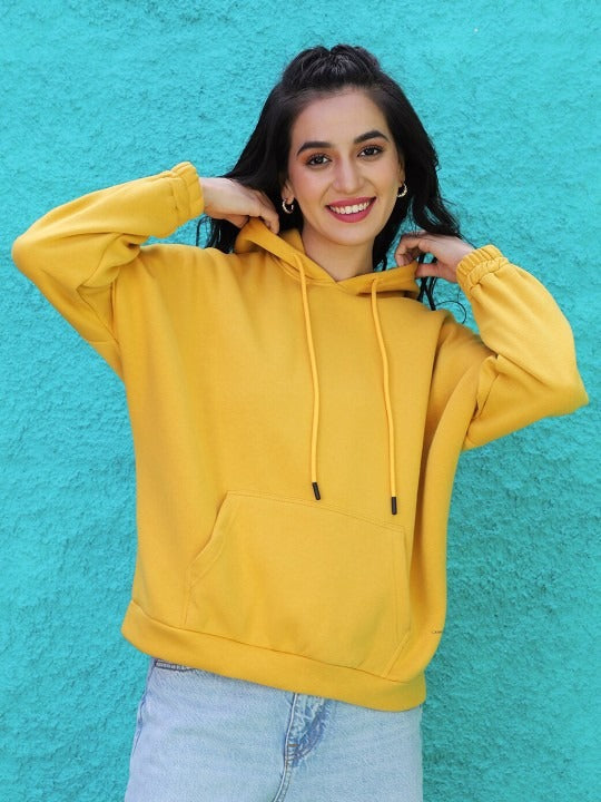 Women Yellow Hooded Hoodie — Bright Cotton Pullover with Kangaroo Pocket | HARCHIZ Pakistan