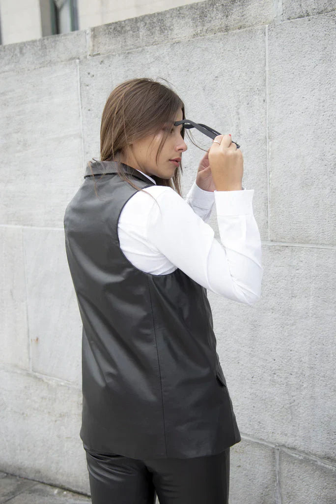 Ace Black Leather Vest For Women