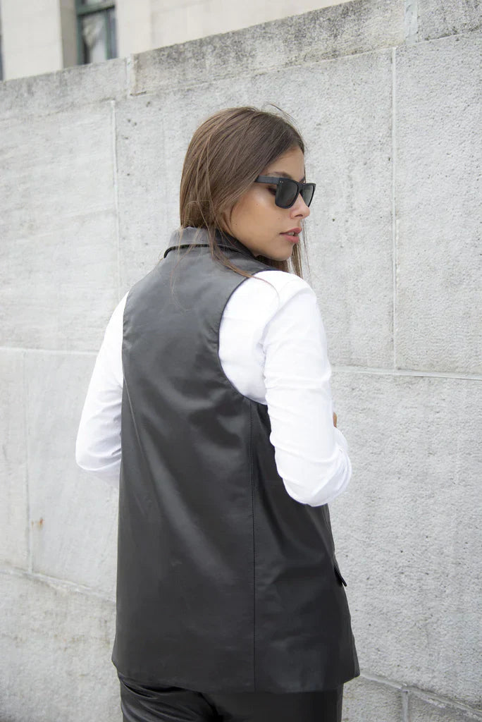 Ace Black Leather Vest For Women