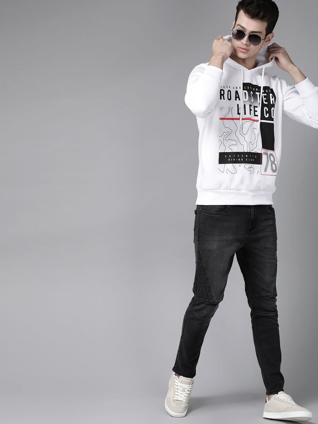 Men White & Black Alphanumeric & Graphic Print Hooded Sweatshirt – Trendy Hoodie in Pakistan