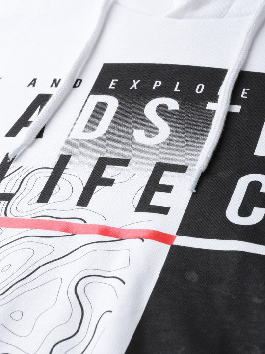 Men White & Black Alphanumeric & Graphic Print Hooded Sweatshirt – Trendy Hoodie in Pakistan