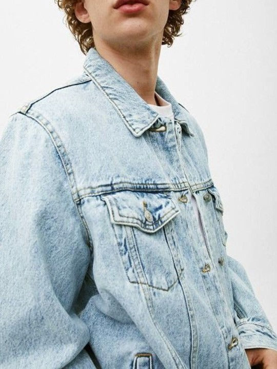 Men Solid Spread Collar Denim Jacket – Breathable Urban Wear for Pakistani Men | DOCACCA