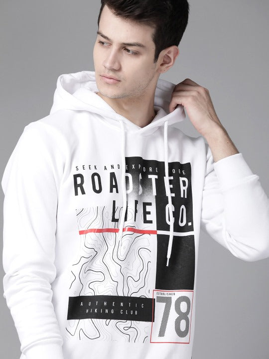 Men White & Black Alphanumeric & Graphic Print Hooded Sweatshirt – Trendy Hoodie in Pakistan