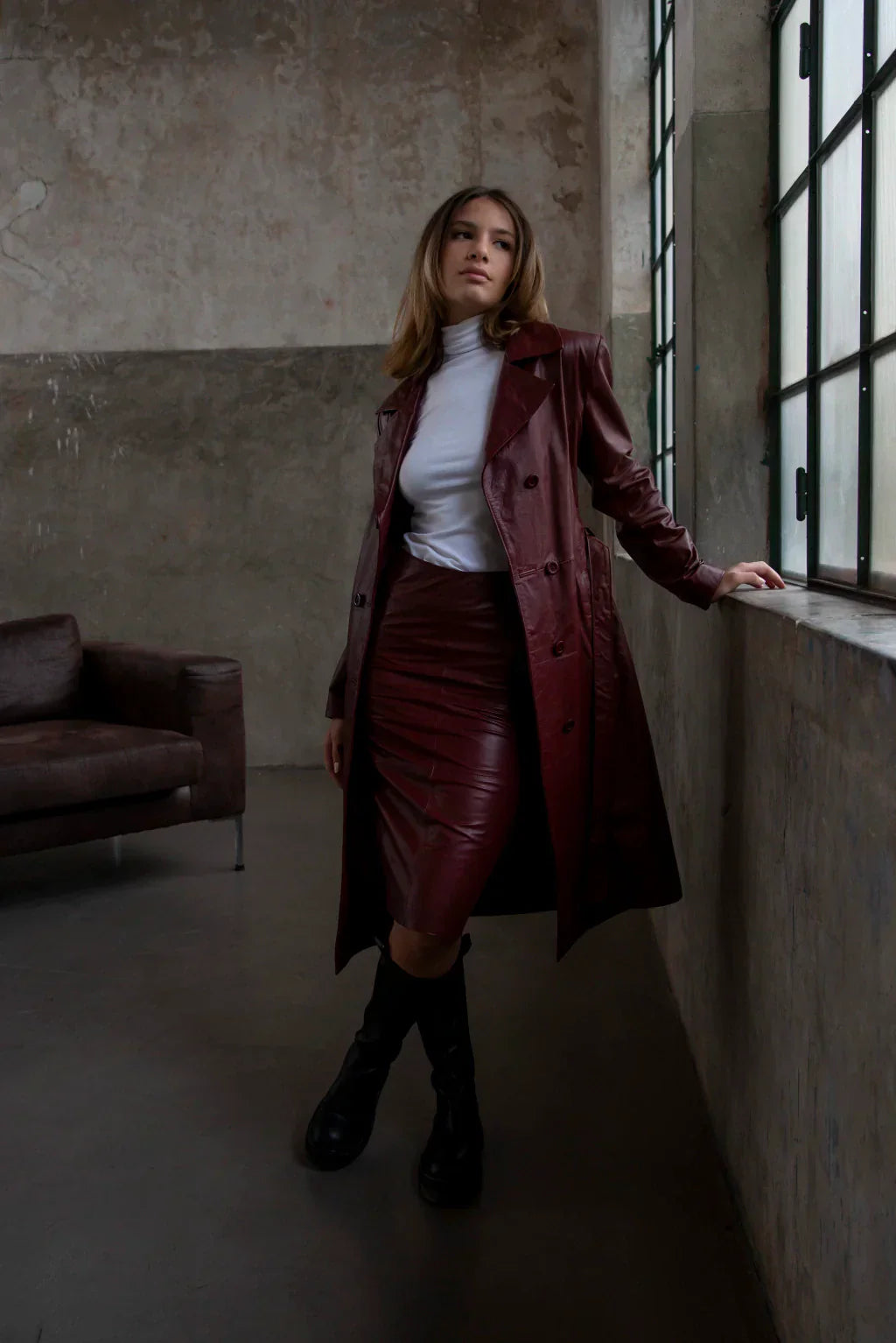 Ace Brown Leather Coat For Women's