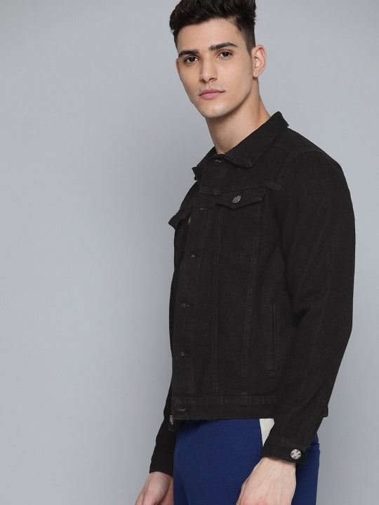 Men Black Cotton Denim Jacket – Breathable Urban Style for Pakistani Men | DOCACCA