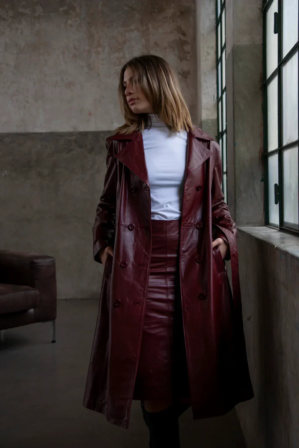 Ace Brown Leather Coat For Women's