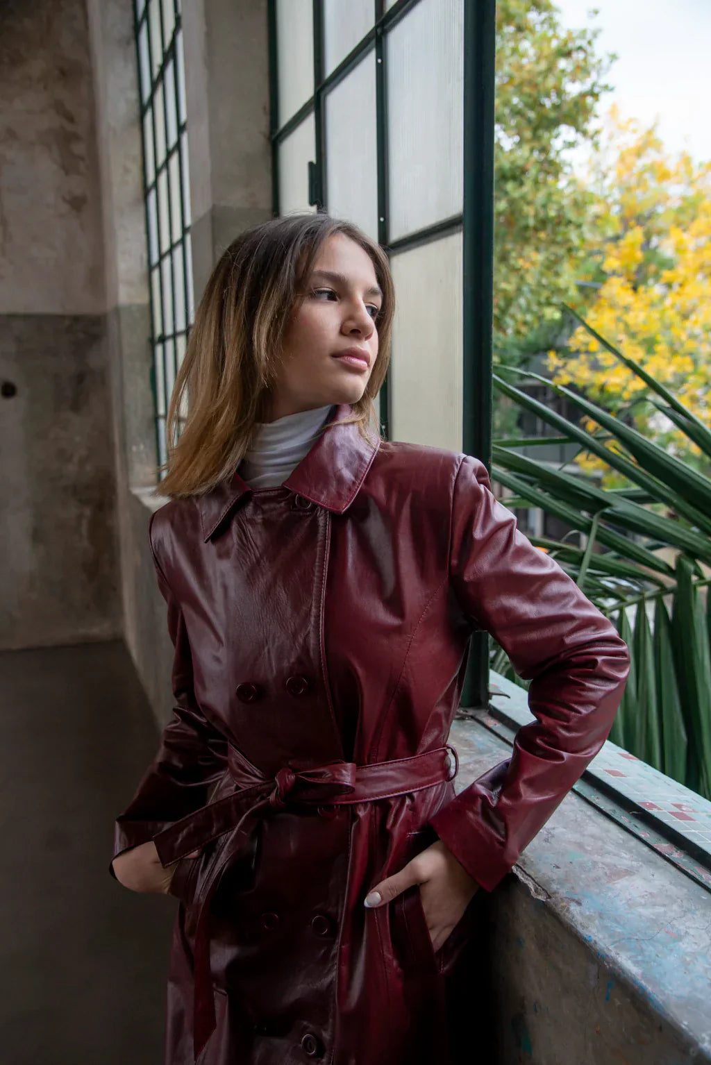 Ace Brown Leather Coat For Women's