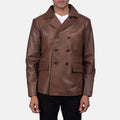 HARCHIZ Brown Genuine Leather Naval Peacoat