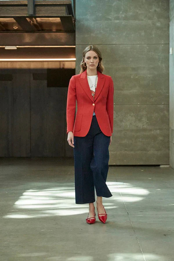Ace Red Women Blazer with Plastron Pockets