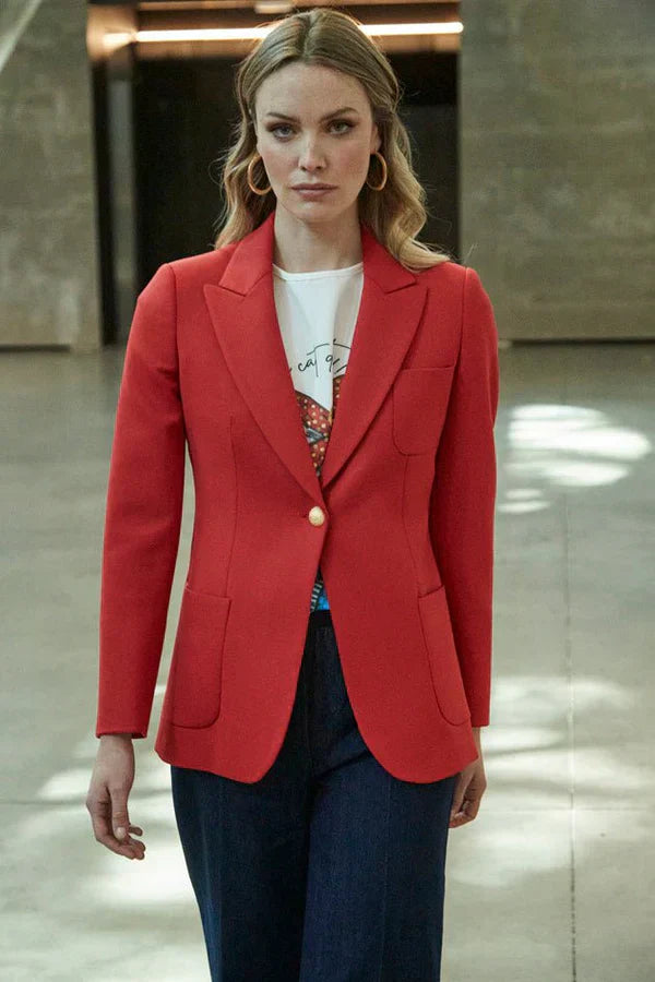 Ace Red Women Blazer with Plastron Pockets