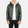 HARCHIZ Green Hooded Leather Bomber Jacket