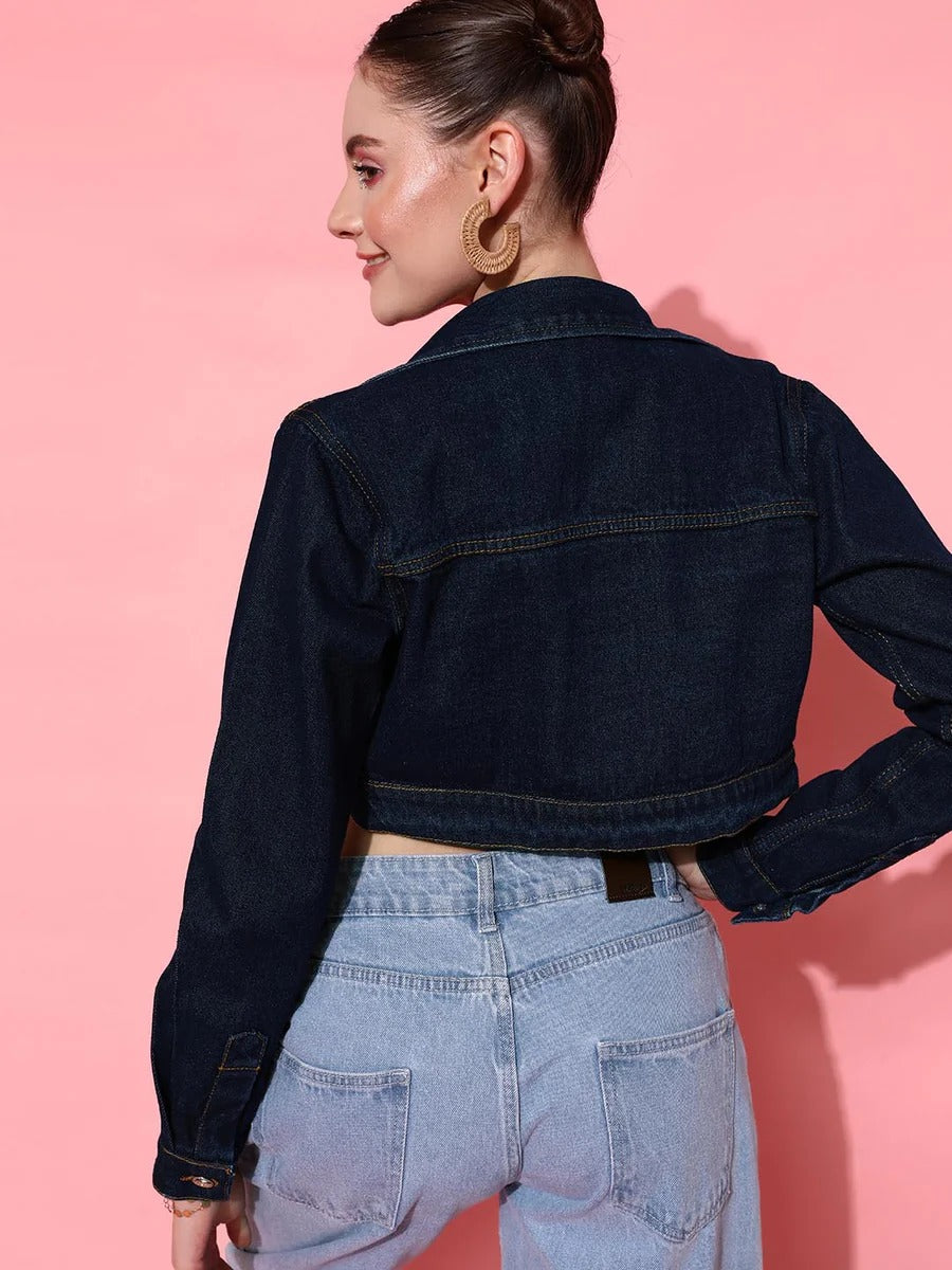 Women Crop Denim Jacket – Trendy Short-Length Everyday Layer for Pakistani Street Style | HARCHIZ