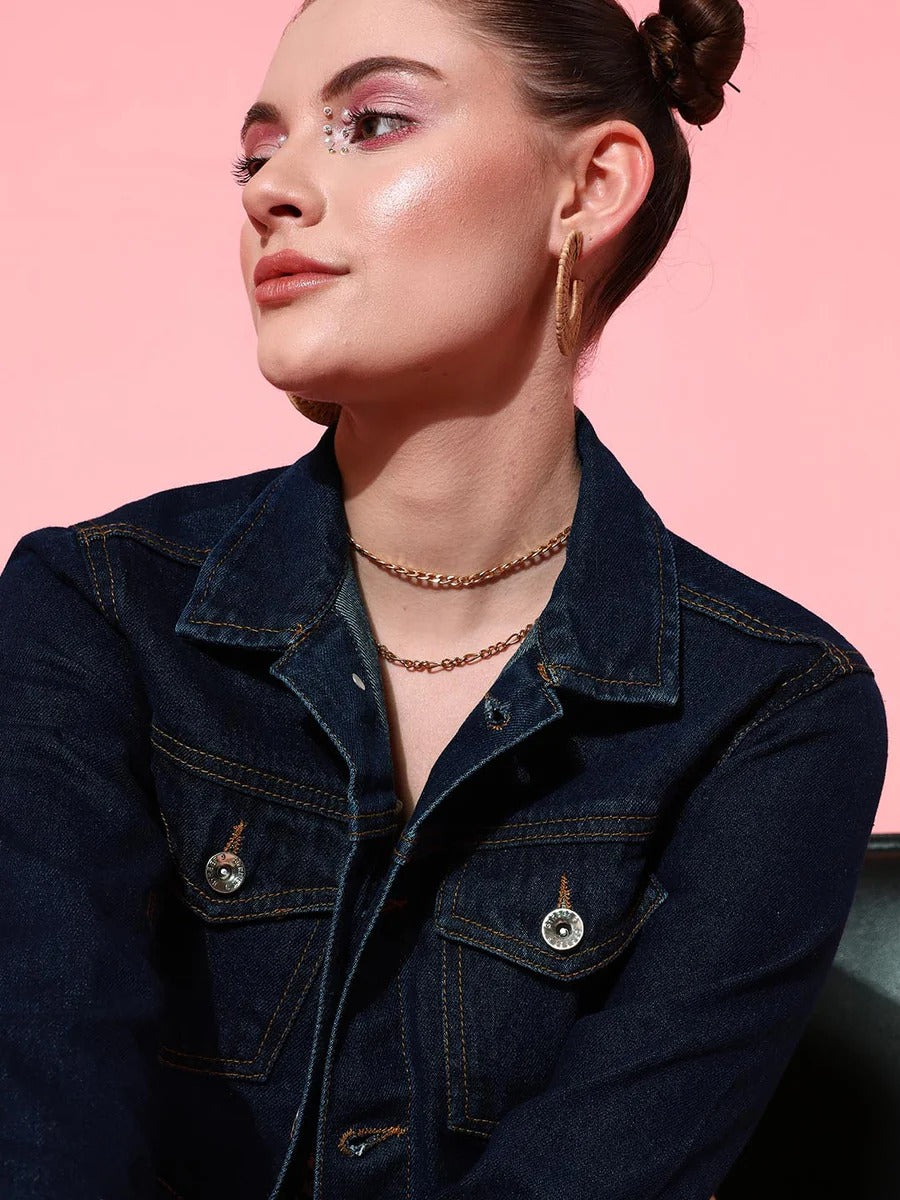 Women Crop Denim Jacket – Trendy Short-Length Everyday Layer for Pakistani Street Style | HARCHIZ