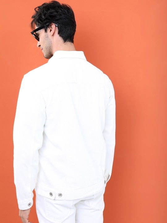 Men White Solid Denim Jacket by HARCHIZ – Timeless Urban Style for Pakistani Weather