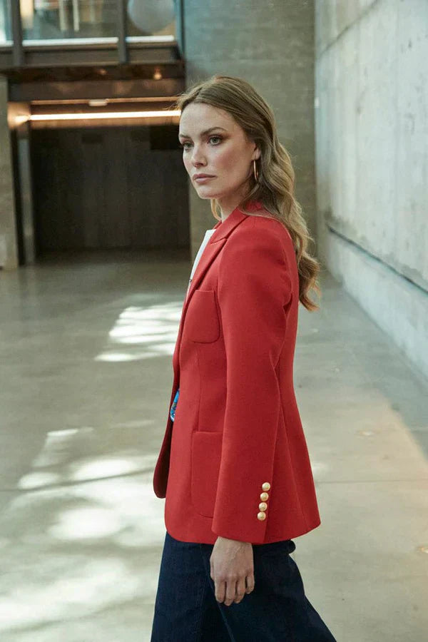Ace Red Women Blazer with Plastron Pockets