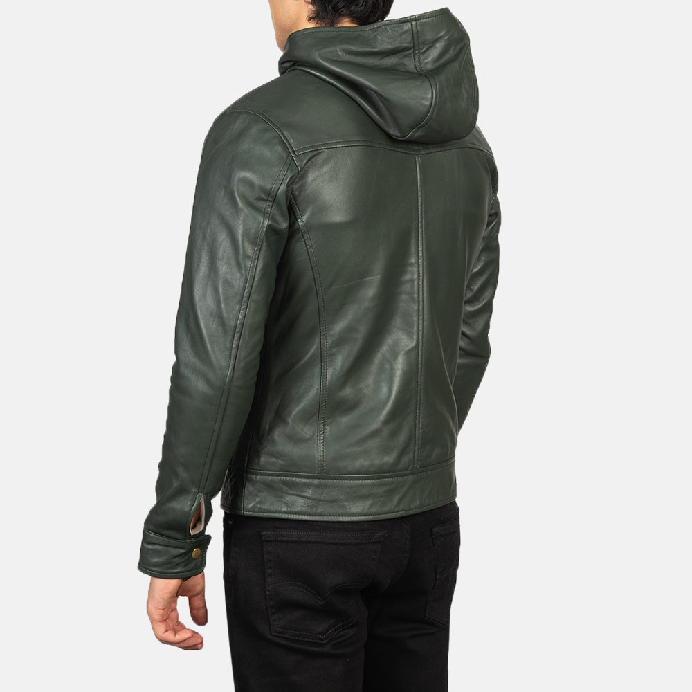 Ace Green Hooded Leather Bomber Jacket