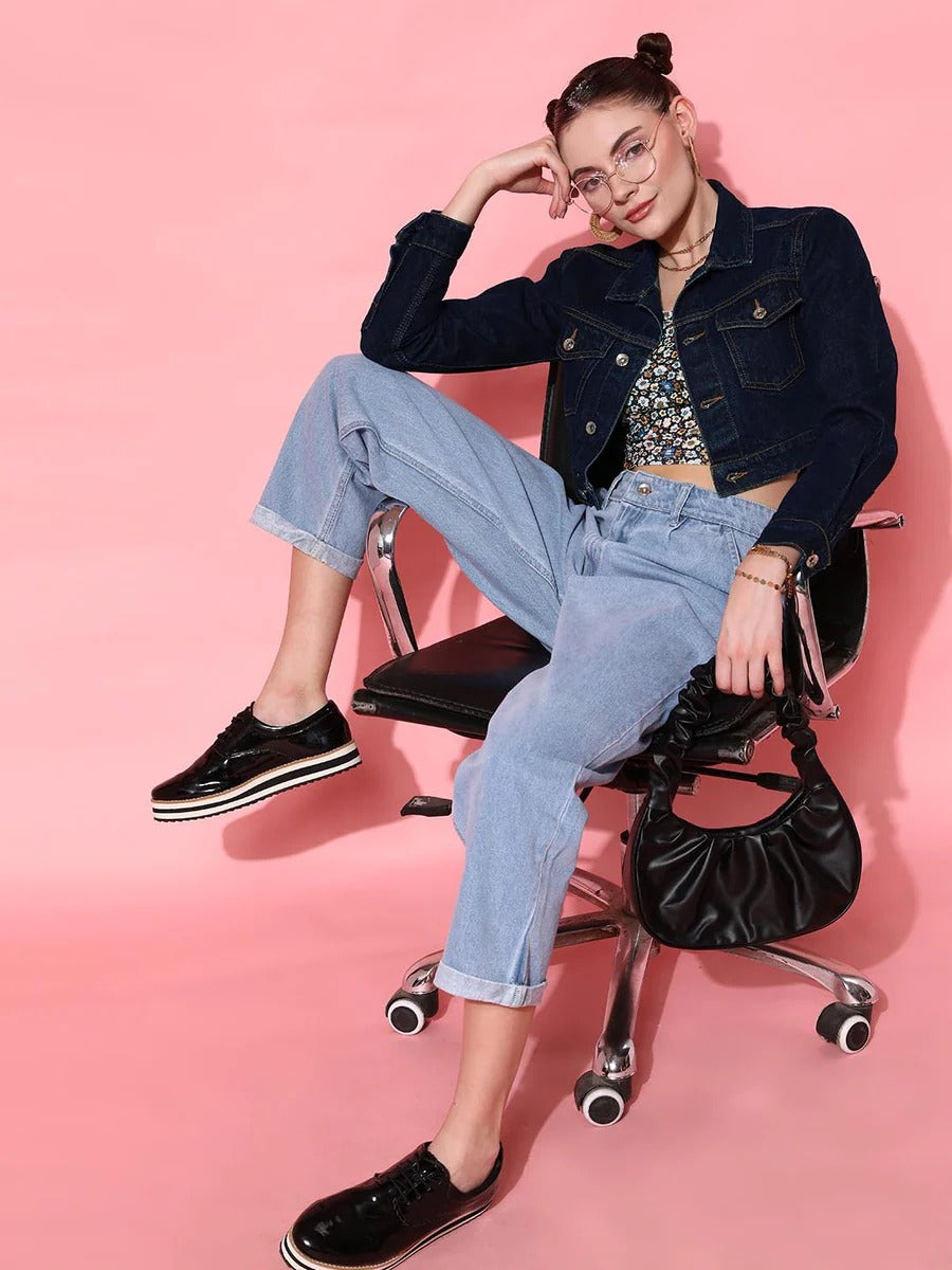 Women Crop Denim Jacket – Trendy Short-Length Everyday Layer for Pakistani Street Style | HARCHIZ