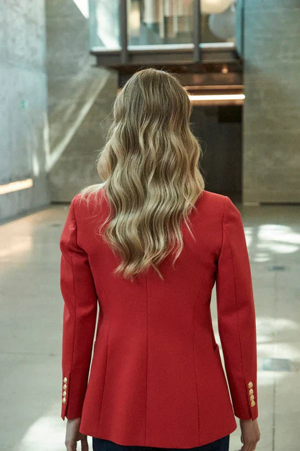 Ace Red Women Blazer with Plastron Pockets