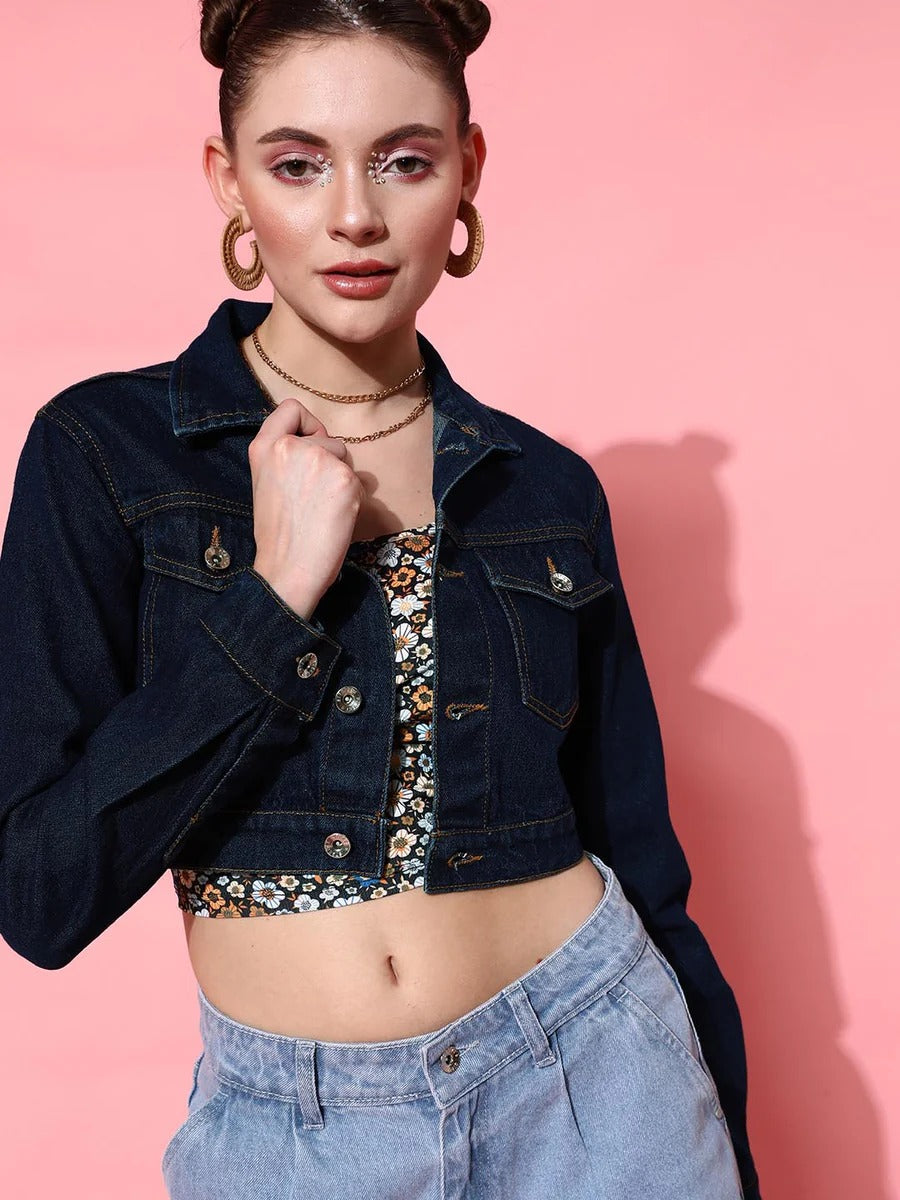 Women Crop Denim Jacket – Trendy Short-Length Everyday Layer for Pakistani Street Style | HARCHIZ