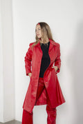HARCHIZ Blood Red Leather Coat For Women's