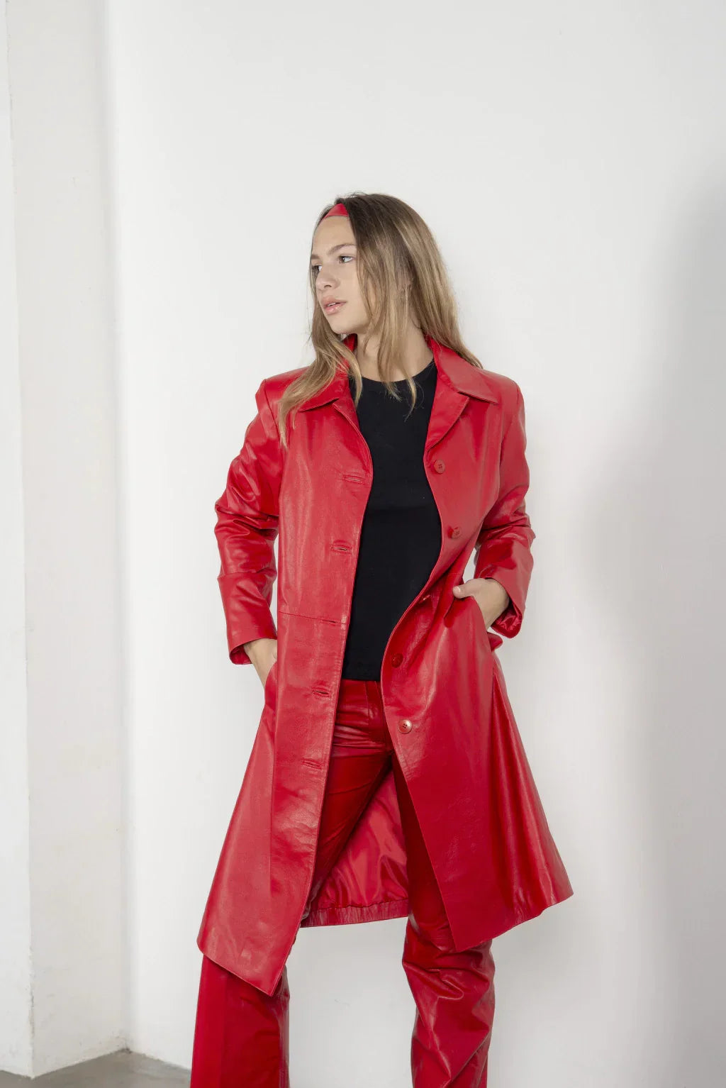 HARCHIZ Blood Red Leather Coat For Women's