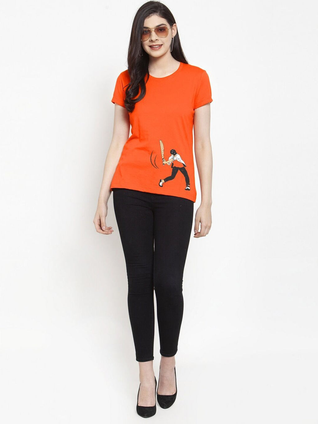 Women Orange Printed T-shirt – Stylish Cotton Casual Wear in Pakistan