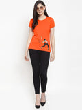 Women Orange Printed T-shirt – Stylish Cotton Casual Wear in Pakistan