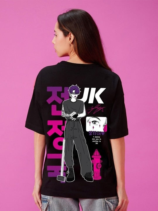 Women Black BTS Oversized Graphic Cotton T-Shirt