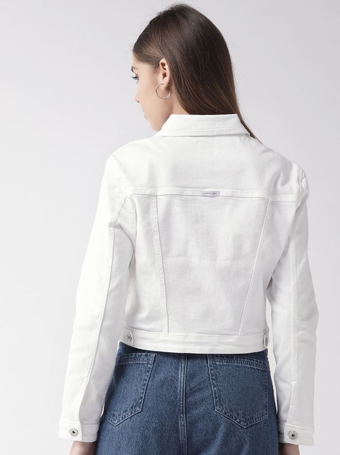 Harchiz Women White Solid Denim Jacket – Chic Everyday Street Style