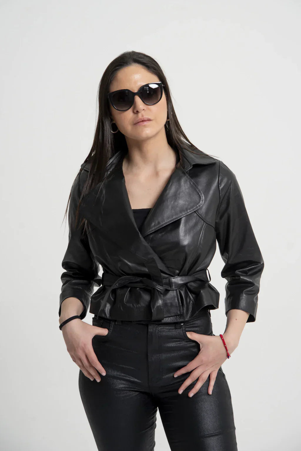 Black Cropped Biker Leather Jacket