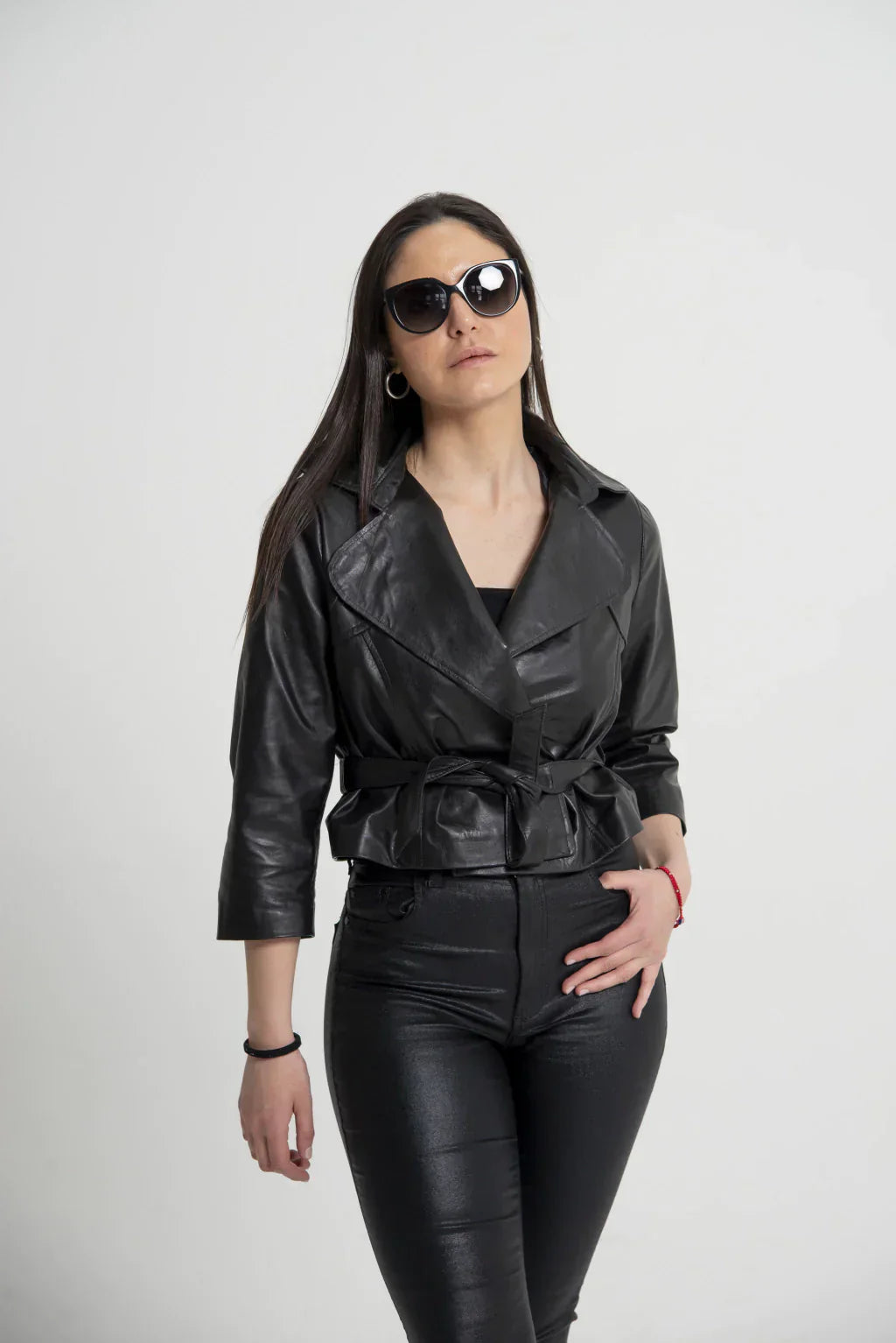 Black Cropped Biker Leather Jacket