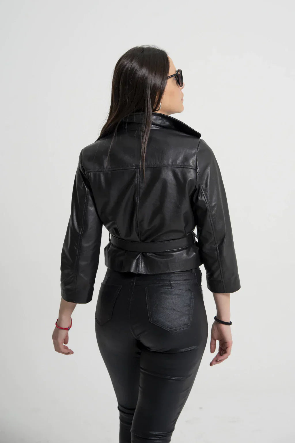 Black Cropped Biker Leather Jacket