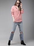 The Lifestyle Co. Women Solid Hooded Baby Pink Hoodie — Soft Full-Zip Sweatshirt Pakistan