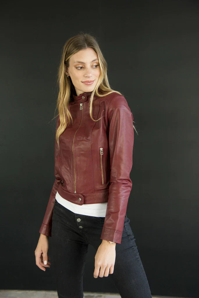 Brown Derby Women Biker Leather Jacket
