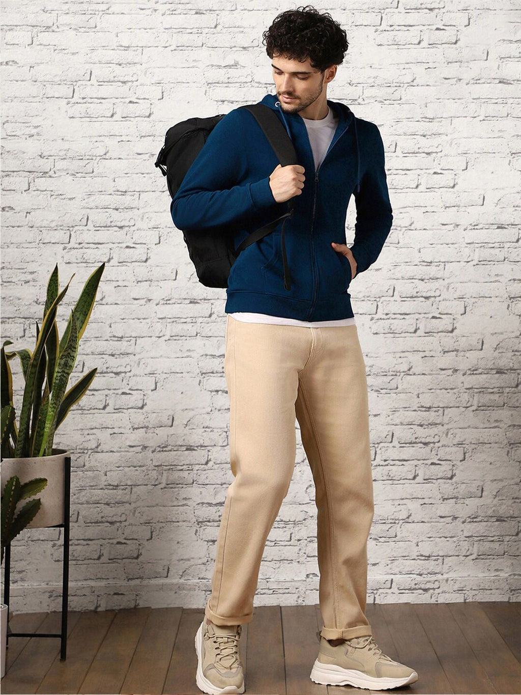 Nobero Men Zipper Hooded Sweatshirt