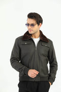 HARCHIZ Inverness Gray Leather Jacket Furry collar